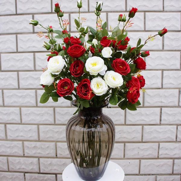 Dekoratif Çiçekler 94cm 6 Kafalar Yapay Fransız Romantik Mutlu Çay Gül Ev Mobilyası El Alışveriş Merkezi Düğün Magografi Dersleri