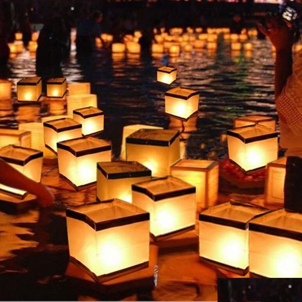 Lampada da candela galleggiante in carta quadrata con decorazione per feste, che desidera pregare, benedire, lanterna impermeabile per San Valentino, consegna a goccia Dhbhf