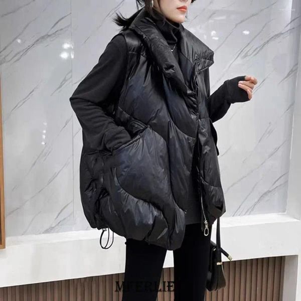 Coletes femininos plus size 6xl 150kg outono inverno colete moda casual comprimento médio zíper grande bolso manga jaqueta feminina