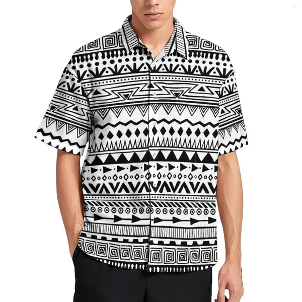 Camisas casuais masculinas blusas de impressão tribal homem preto e branco verão manga curta design moda oversized férias camisa presente