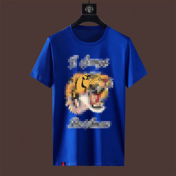 2023 Yaz Yeni Erkekler Büyük Boyutlu Mercizize Pamuk Tiger Baş Nakış Sıradan yarım kollu Vücut Erkekler Kısa Kollu T-Shirt Erkek Tide 4xl