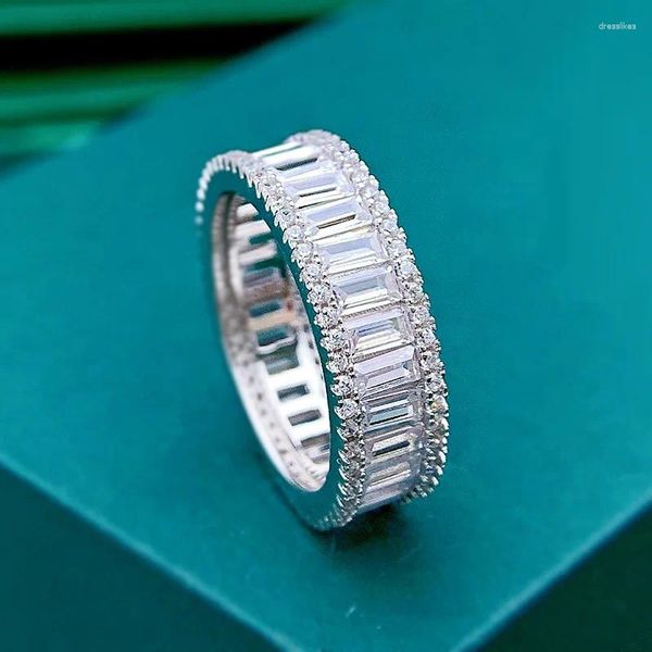 Clusterringe SpringLady 925 Sterling Silber Princess Cut Full Eternity High Carbon Diamant Verlobungsring für Frauen Luxus Ehering