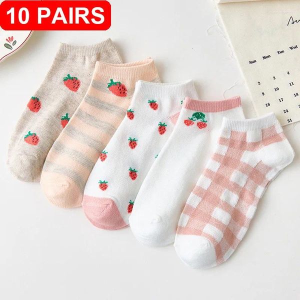 Frauen Socken 20 stücke 10 Paar Damen Vier Jahreszeiten Ins Erdbeere Knöchel Damen Low Tube Flacher Mund Boot Japanische süße Weibliche