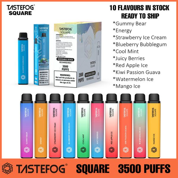 Original Tastefog Square 3500 baforadas caneta vape descartável 2% vapes recarregáveis descartáveis por atacado