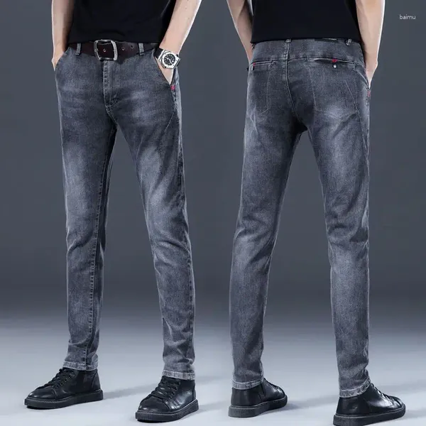 Jeans da uomo moda pantaloni ammorbidenti per lo shopping di lusso elasticizzati casual dritti slim fit autunnali di alta qualità