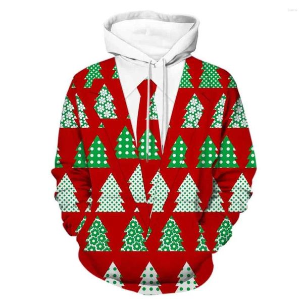 Erkek Hoodies Noel 3D Ağaç Baskı Ev ​​ve Kadın Kazak Erkek Kızların Komik Çocukları Y2K Sweatshirt Üstleri