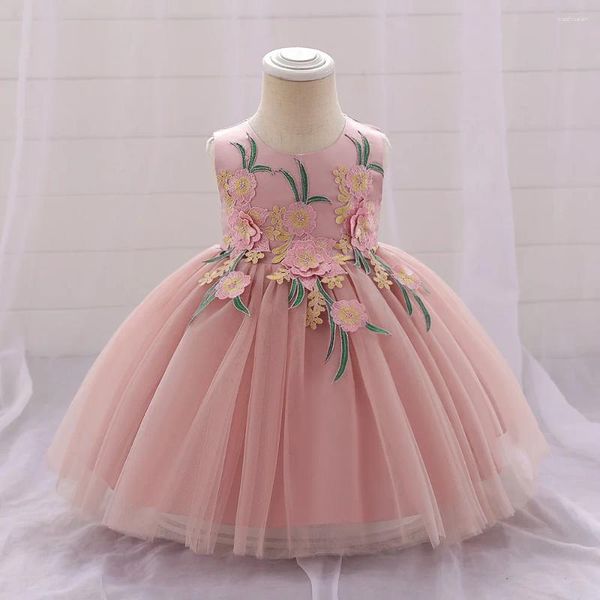 Abiti da ragazza Abito da principessa vintage per primo compleanno per 3M-24M Abito da tutu in tulle con fiocco floreale per bambini Anno formale per bambini