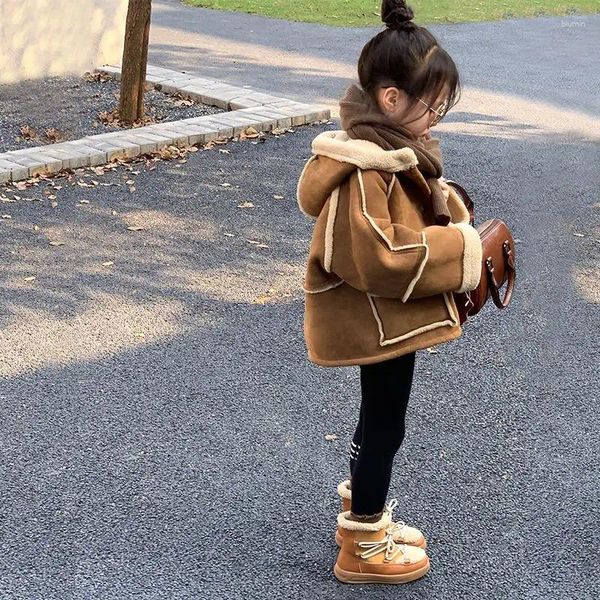 Jacken Mädchen Mantel Kinder Wildleder Herbst und Winter koreanischen Stil dickes Fell integrierte Biker mit Fleece auf beiden Seiten