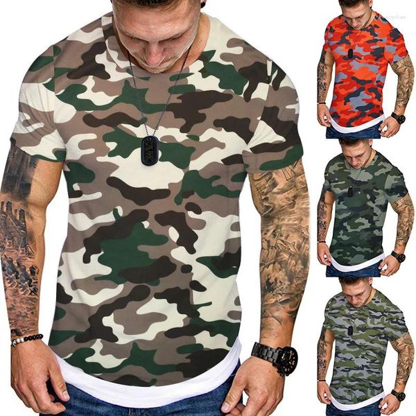 Herren-T-Shirts 2023, feuchtigkeitsableitendes Camouflage-T-Shirt, Rundhalsausschnitt, schmale Passform, lässig, kurzärmelig, Sommer-Stretch-Zug-Oberteil