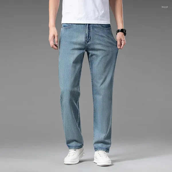 Herren Jeans 2023 Sommer dünnes Material atmungsaktiv locker lässig einfach vielseitige Hosen passen gerades Bein Denim-Hose