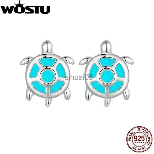 Stud WOSTU 925 Sterling Silver Sea Turtle Brincos Luminosos Mulheres Oceano Animal Ear Studs Brilham no Escuro Menina Bonito Jóias Presente YQ231026