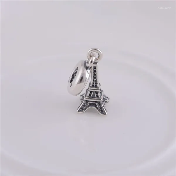 Pietre preziose sciolte Autentici ciondoli filettati alla moda in argento sterling 925 Perline della Torre Eiffel adatti a braccialetti con ciondoli europei Catena di serpenti