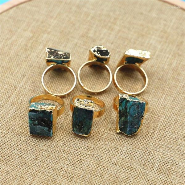 Anéis de casamento irregulares turmalina preta e minério gema azul cristal dedo para mulheres joias da moda pedra natural ouro ajustável
