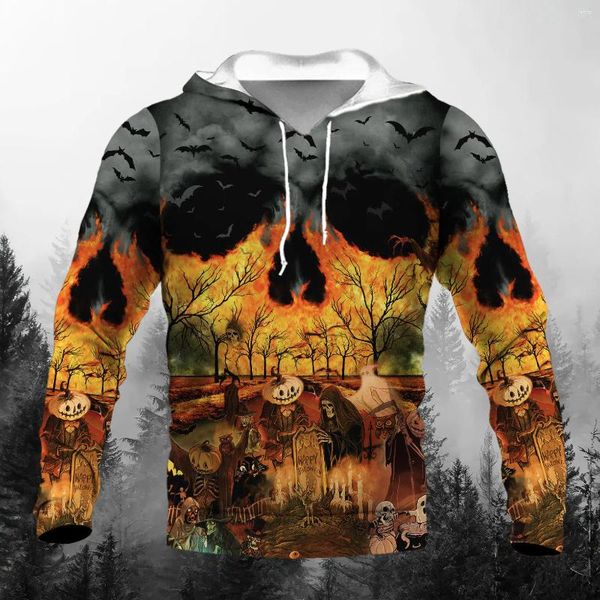 Hoodies masculinos traje de halloween 3d impresso abóbora lanterna padrão para homens e mulheres rua suor camisa oversize pulôver y2k com capuz