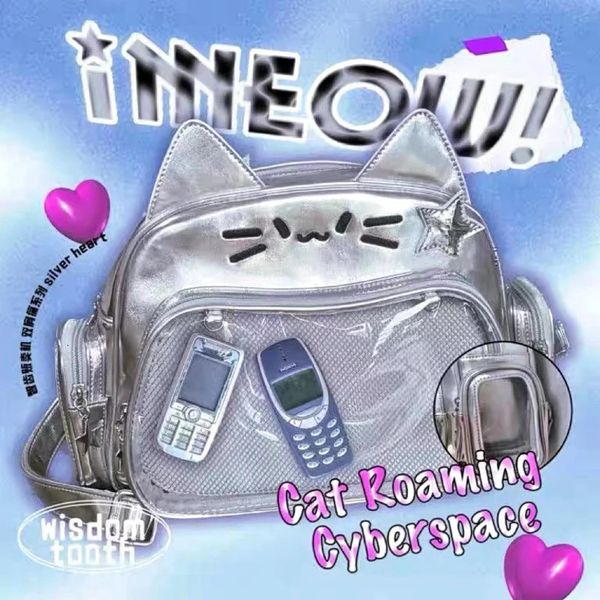 Школьные сумки Y2K, японский рюкзак с серебряным котом, милый подростковый рюкзак Ita для милых девочек, прозрачный карманный дорожный женский рюкзак через плечо, Mochilas 231026