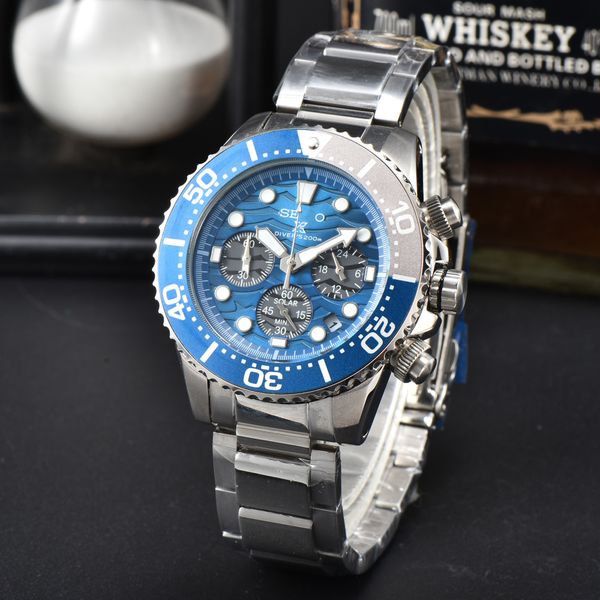 Marca superior de alta qualidade Seikx Marine Series Mens Watch Pulseira de aço inoxidável Mergulho Cronógrafo multifuncional Movimento mecânico automático Homem Watchwrist