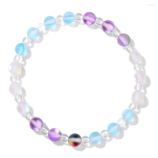 Strand colorido moonstone pulseira para mulheres pedra natural vidro cristal opala brilhando frisado pulseiras jóias femininas estiramento