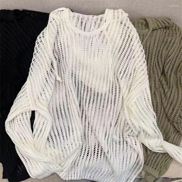 Kadın Sweaters Kore Hollow Out Güneş Koruyucu Kazaklar Kadın Hooded Vintage Yaz Gündelik Yumuşak Nefes Alabilir Basit Sokak Giyim Kız Moda