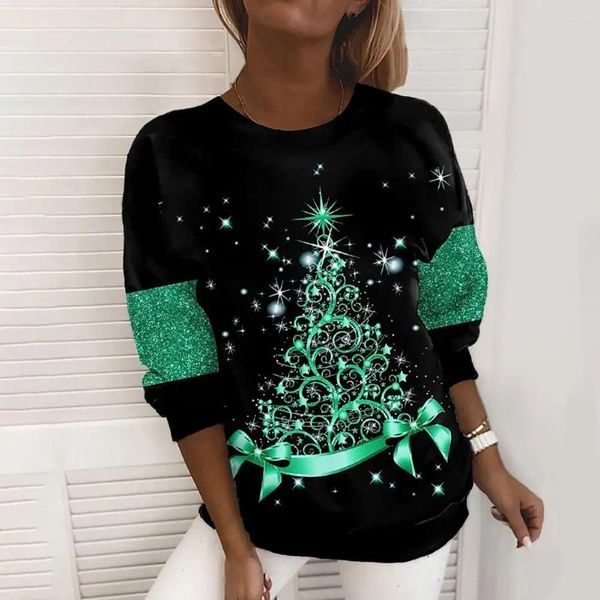 Damenblusen, trendiges Damen-Sweatshirt, atmungsaktives Weihnachtsshirt, dehnbares Weihnachtsbaum-Druck-Top, Herbst, schaffen Atmosphäre