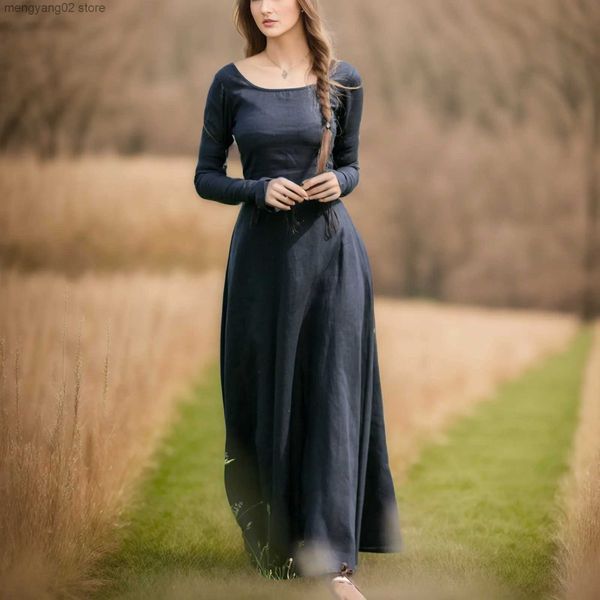 Grundlegende lässige Kleider mittelalterlicher Langarm Maxi Kleid Frauen Robe Vintage Fairy Elven -Kleid Renaissance Gothic Clothing Fantasy Ball Kleid Cosplay Kleid T231026