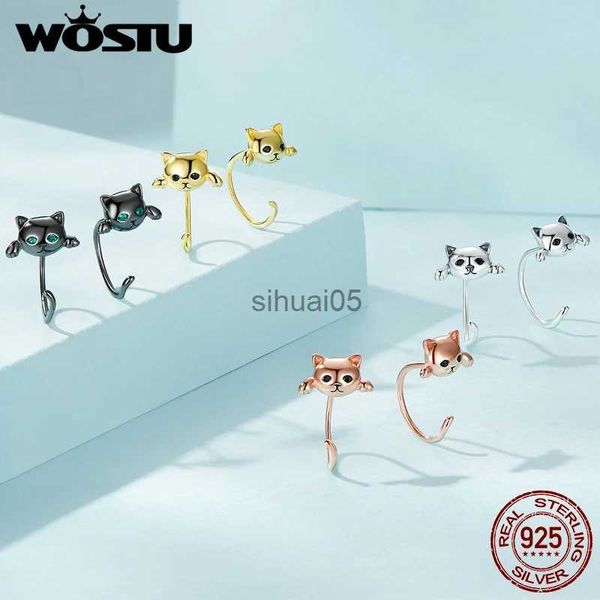 Stud Wostu 925 Sterling Silver Cute Tail Brincos para Mulheres 4 Cores Mini Cat Orelha Animal Studs Girl Holiday Jewelry Party Presente YQ231026