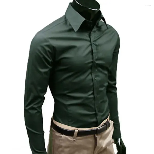 Herrenhemden Hemd Mode Slim Fit Baumwolle Business Snap Langarm Button-Down für Party