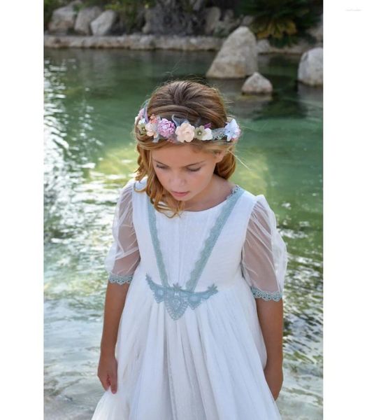 Abiti da ragazza Abito da fata a fiori per bambini Compleanno Principessa Cintura in nastro floreale in pizzo Abito da sposa in tulle per damigella d'onore