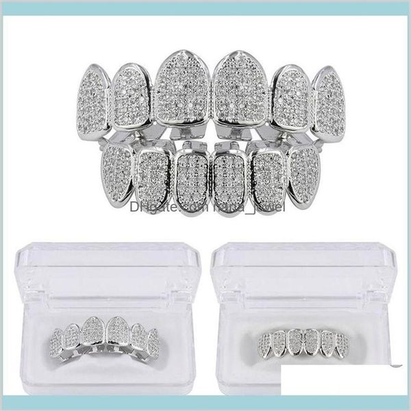 Grillz Dental Body Hip Hop Schmuck Herren Diamant Zähne Persönlichkeit Charms Gold Iced Out Grills Rapper Männer Modeaccessoires Drop 170l