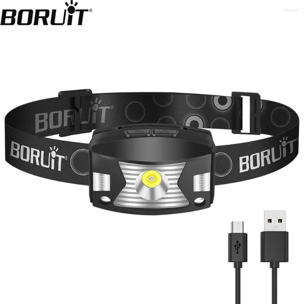 Faróis BORUiT G7 LED Sensor Farol USB recarregável leve embutido bateria à prova d'água tocha de cabeça para uso de emergência