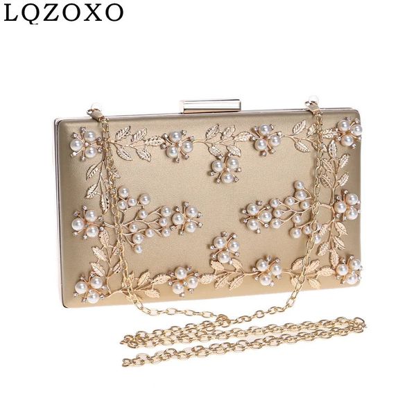 Borse da sera Borsa da donna Moda Pochette con perline Foglia di metallo Oro Borsa da sera da donna Borsa a tracolla a catena Borse da sposa per feste 231026