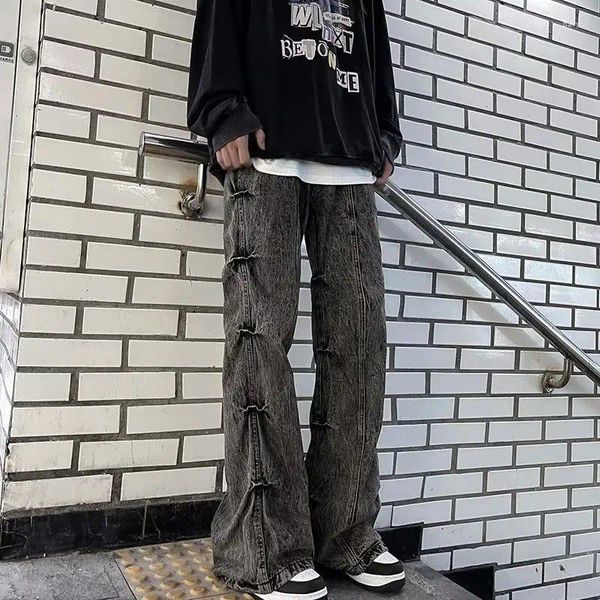 Jeans da uomo 2023 Y2K Streetwear Grigio Pieghettato Flare Pantaloni Larghi Per Uomo Abbigliamento Dritto Donne Gamba Larga Pantaloni In Denim Pantalon Homme