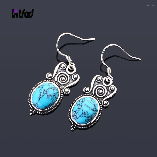 Dangle Küpe 925 STERLING Gümüş 8x10mm Oval Turkuaz Damla Kadınlar Moonstone Charoite Boncuklar Küpe Partisi Düğün Hediyesi Takı