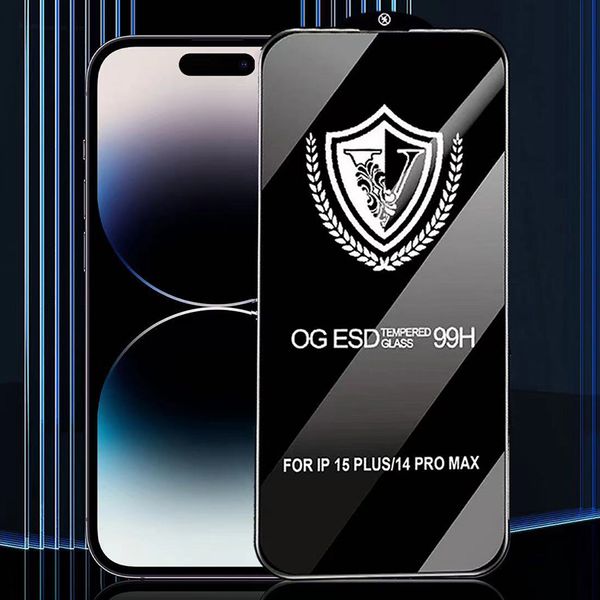 Proteggi schermo per iPhone 15 Pro Max 14 Plus 13 Mini 12 11 XS XR X 8 7 SE 99H Vetro temperato OG ESD Pellicola ANTISTATICA Copertura completa Esplosione Curva Protezione Premium