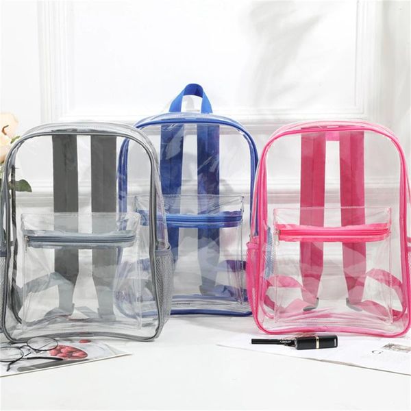 Mochila transparente transparente para crianças pvc estudantes saco de livro escolar à prova d'água com bolso frontal meninas e meninos