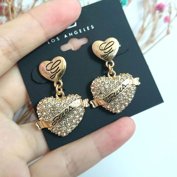 Orecchini pendenti 2023 Trendy Love Heart Drop con lettera G Micro pietra piena di cristallo regalo di gioielli per donna festa di nozze