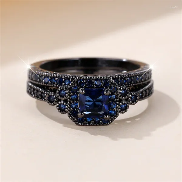 Anéis de cluster vintage torção incrustada redonda safira zircão conjunto anel preto cor de ouro para mulheres homens oco out unisex jóias de casamento