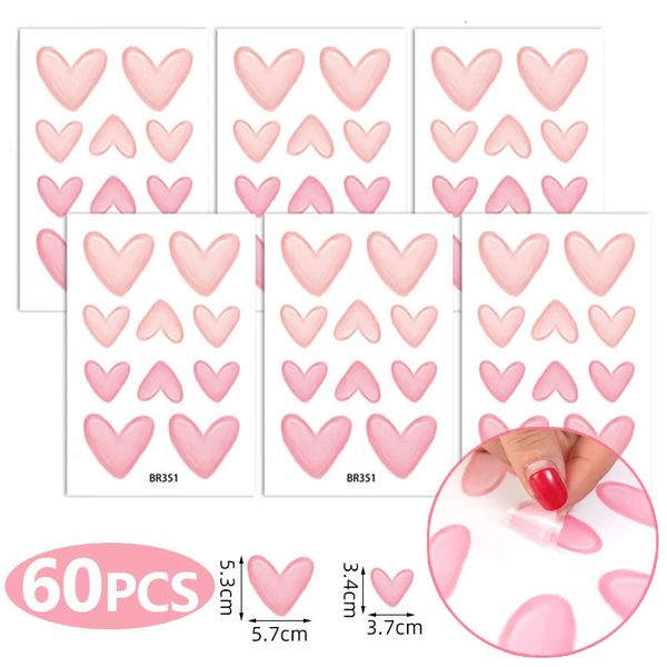 Adesivi murali 60 pezzi 6 fogli cuore rosa grandi cuori piccoli decalcomanie artistiche per bambini cameretta delle neonate sfondi per la scuola materna Decor 231026