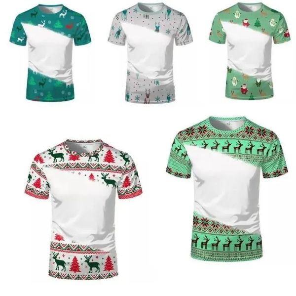 Сублимационная пустая рождественская футболка с завязками, 100% полиэстер, отбеливатель, унисекс, для взрослых и детей, семейный наряд с короткими рукавами, одежда оптом