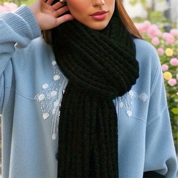 Eşarplar 2023 Moda Nwomen Kış Kaşmir Örgü Eşarp Yumuşak Katı Şerit Kalınlaştırılmış Sıcak Şal Sarısı Lady Pashmina Bandana