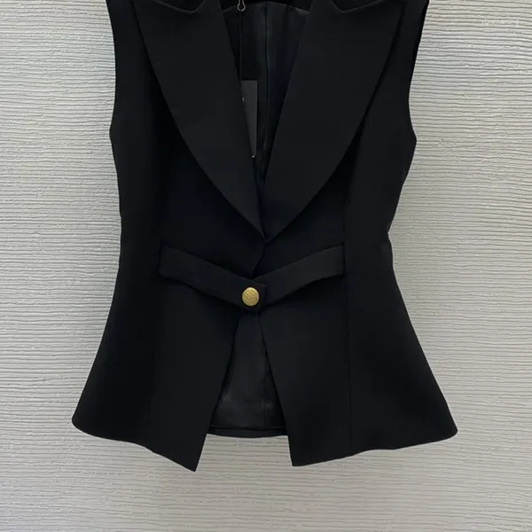 Женские жилеты 23, классический черный пиджак с лацканами, жилет Y2K, женские топы без рукавов с золотой пуговицей, пальто, модная одежда высокого класса для похудения