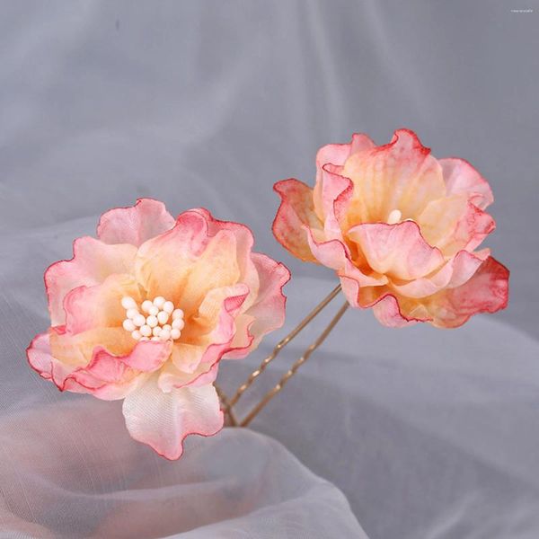 Grampos de cabelo 2pcs floral hairpin chinês hanfu acessórios para mulheres clipe em forma de u garfo vinatge jóias de casamento