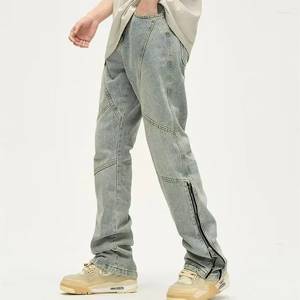 Männer Jeans 2023 Cyber Y2K Mode Knöchel Reißverschluss Washed Blue Hosen Männer Kleidung Gerade Vintage Alte Denim Hosen Pantalones hombre