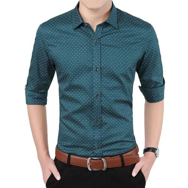 Drop Camicia elegante da stampa slim in cotone a maniche lunghe da uomo Marchio di moda Abbigliamento casual per giovani business maschile288J