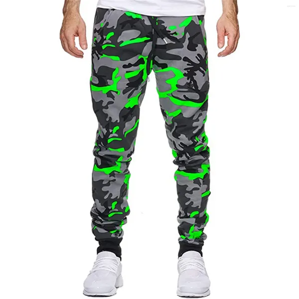 Calças masculinas camuflagem esticada magro para homens Casual Casual Caminho de cintura elástica Felta