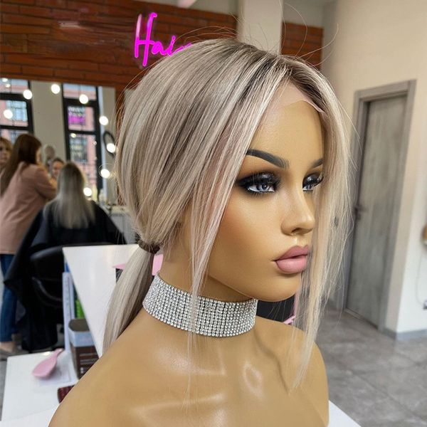 180Density Blonde Highlight Perücke Echthaar Bob Perücke für weiße Frauen Brasilianische kurze gerade Bob Perücke Lace Front Perücken Klavier Günstige Perücke im Angebot