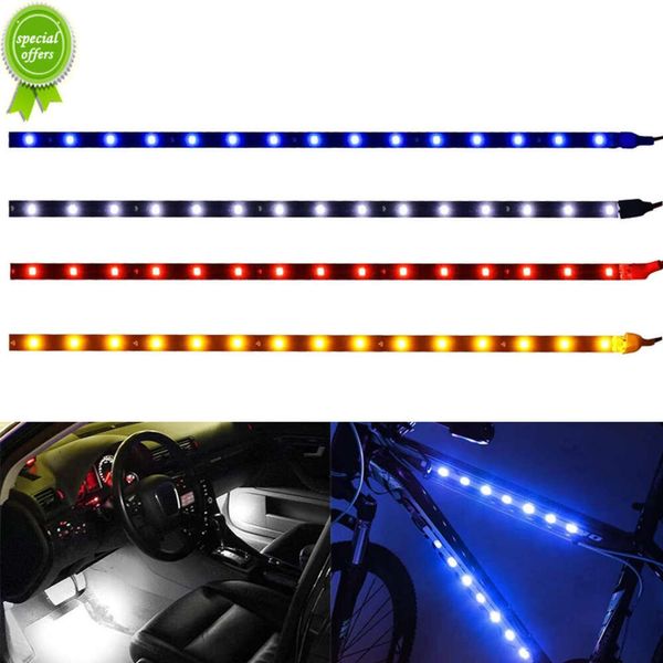 Novo 1 pçs carro led drl estilo tira luz exterior interior ambiente decorativo lâmpada dia tempo lâmpada 12v 15 smd flexível à prova dwaterproof água