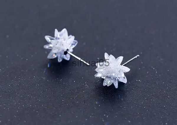 Ohrstecker 14MM Lady's Real. 925 Sterling Silber Schmuck Große Weiße Eisblume Ohrringe Ohrschmuck C-E5281 YQ231026