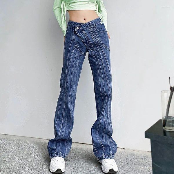 Damen-Jeans, Niche-Designer-Hose, 2023, asymmetrisch, schräg vorne, mehrzeilig, geteilte Nahtstruktur, geschnittene Beinlänge