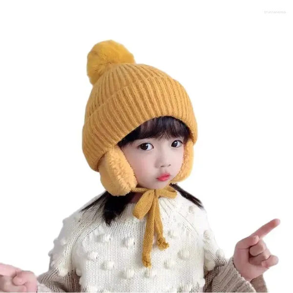 Berets Doit Chapéu de Inverno para Bebê Menina Gorros Proteger Orelhas Sólidas Criança Acrílica Bomber Chapéus Quentes Crianças Earflap Caps 2 a 8 anos