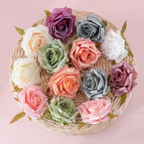 Fiori decorativi 5 pezzi 8 cm Organza Rose artificiale Testa per decorazioni per la casa e feste di nozze Decorazioni Matrimonio Forniture